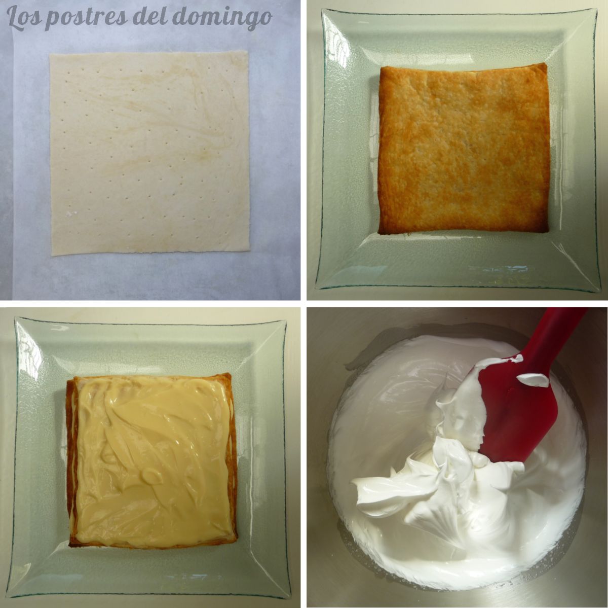 Milhojas de crema y merengue montaje