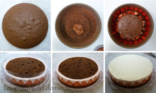 tarta de chocolate, nata y fresas_montaje