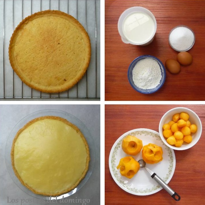  tarta de crema con perlas de melocotón relleno